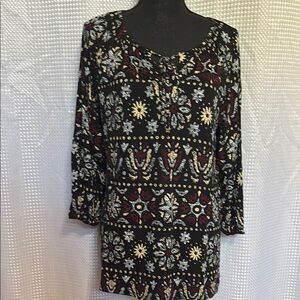 LuLaRoe Black Dress with Floral and Geometric Patterns